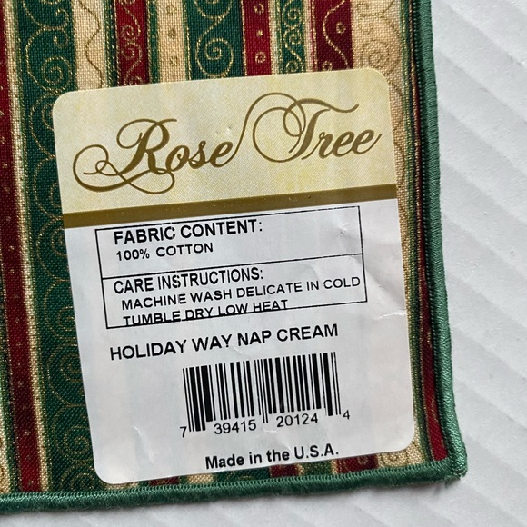 Rose Tree Holiday Way Napkins Set of 3 Gold Green Red Christmas Cotton NEW - Picture 4 of 5